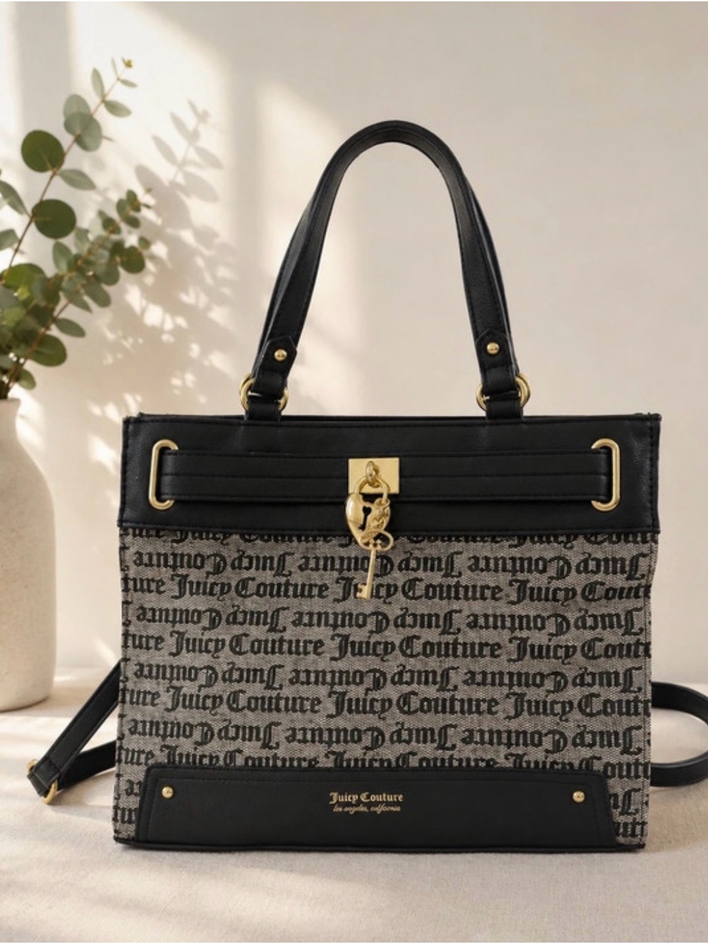 Juicy Couture Black and Gray Logo Satchel with Gold Hardware